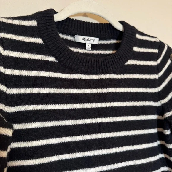 Madewell 100% Merino Wool Black/White Striped Sweater Dress Size Small - Picture 4 of 14